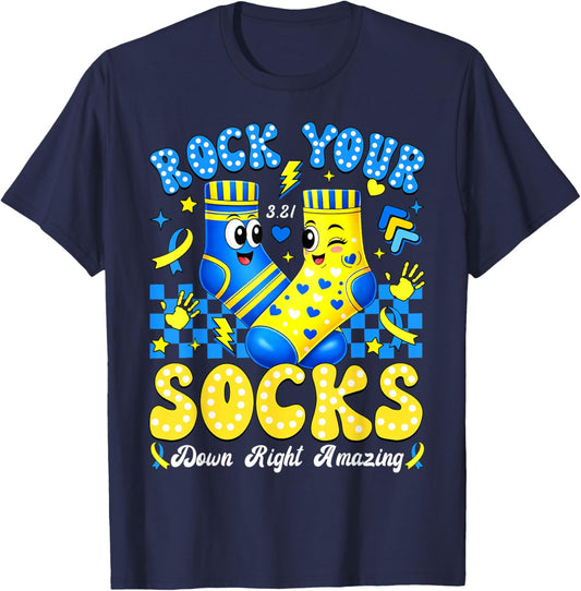 Rock Your Socks World Down Syndrome Awareness Day Women Kids T-Shirt - T-Shirt | Navy
