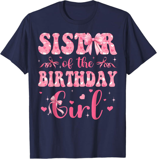 Sister of The Birthday Girl Matching Pink Coquette Bow T-Shirt - T-Shirt | Navy