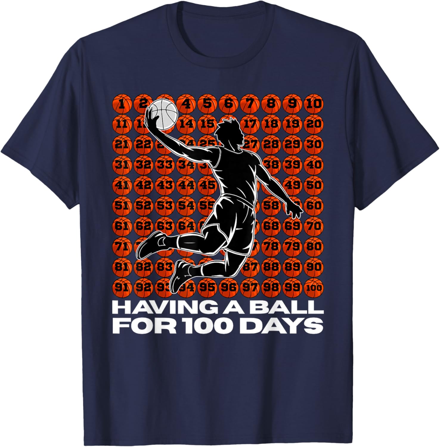 100 Days of School Retro Basketball Sport for Boys Teachers T-Shirt - T-Shirt | Navy
