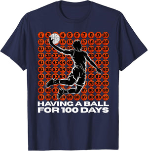 100 Days of School Retro Basketball Sport for Boys Teachers T-Shirt - T-Shirt | Navy