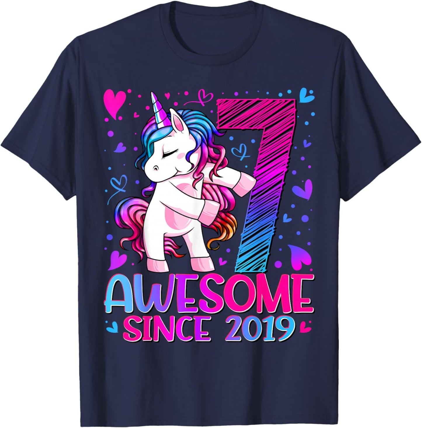 7th Birthday Shirt Girl 7 Year Old Gifts 7 Birthday Girl T-Shirt - T-Shirt | Navy