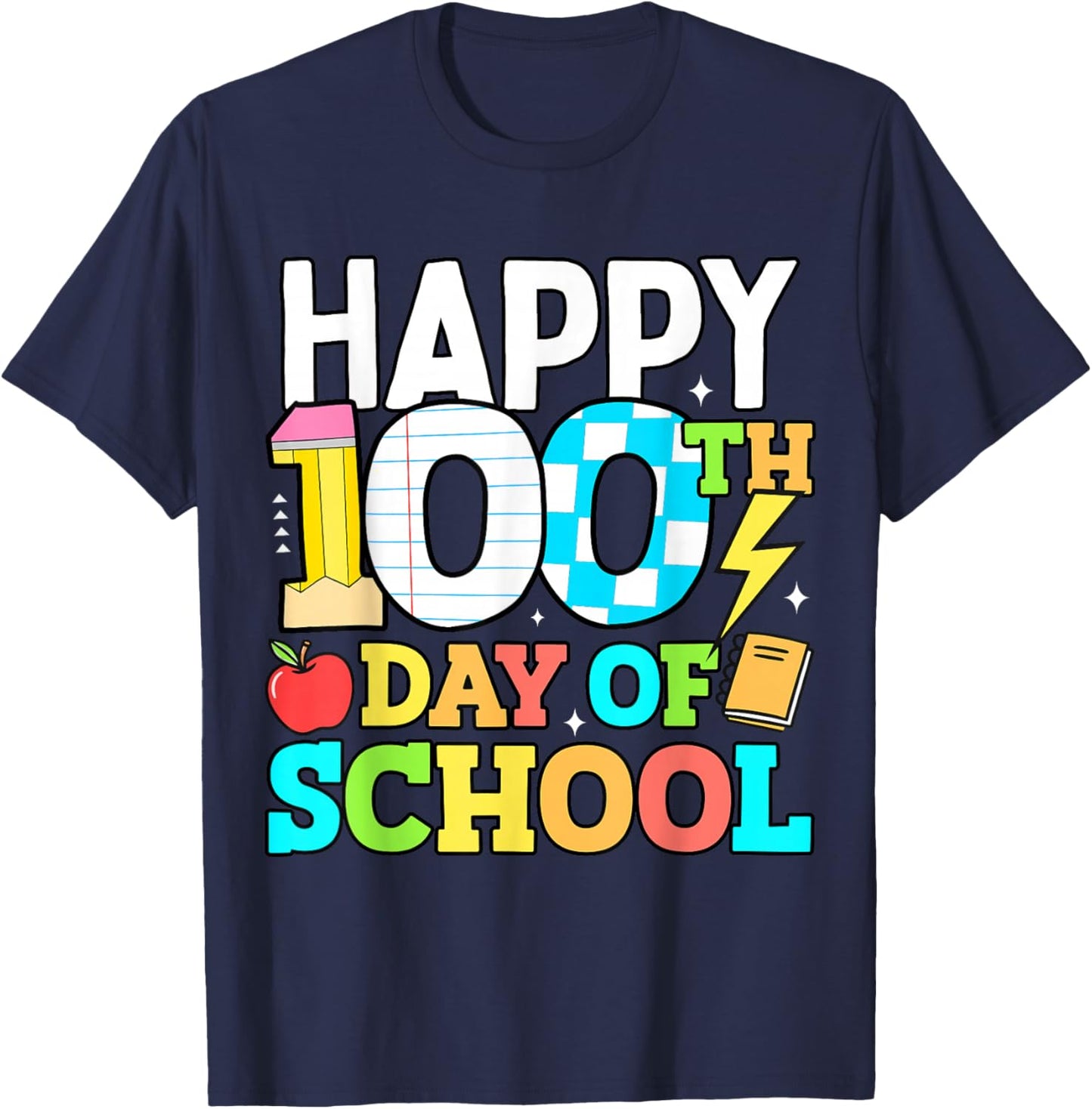 Happy 100 Days of School Teacher 100th Day of School Kids T-Shirt - T-Shirt | Navy