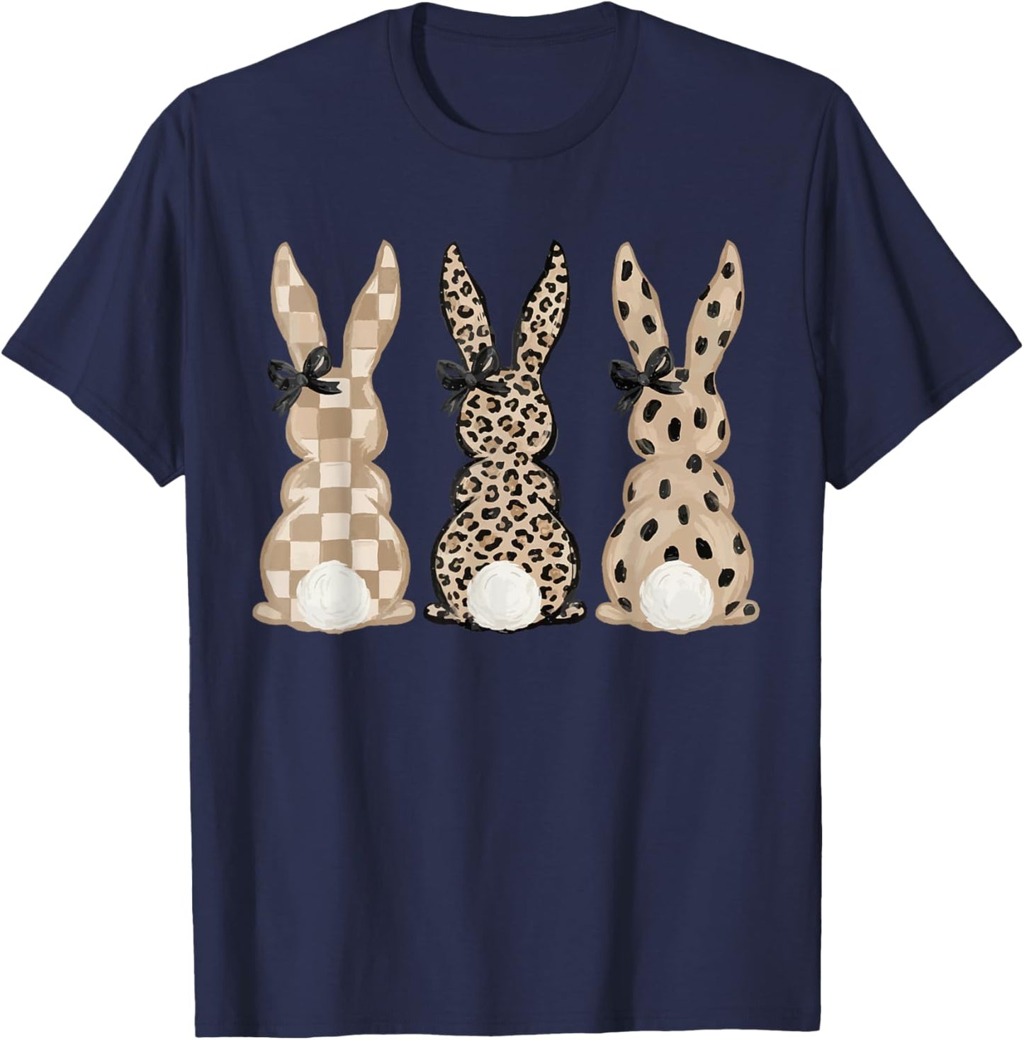 Retro Coquette Funny Easter Day Bunnies Bow Cute Bunny Girly T-Shirt - T-Shirt | Navy