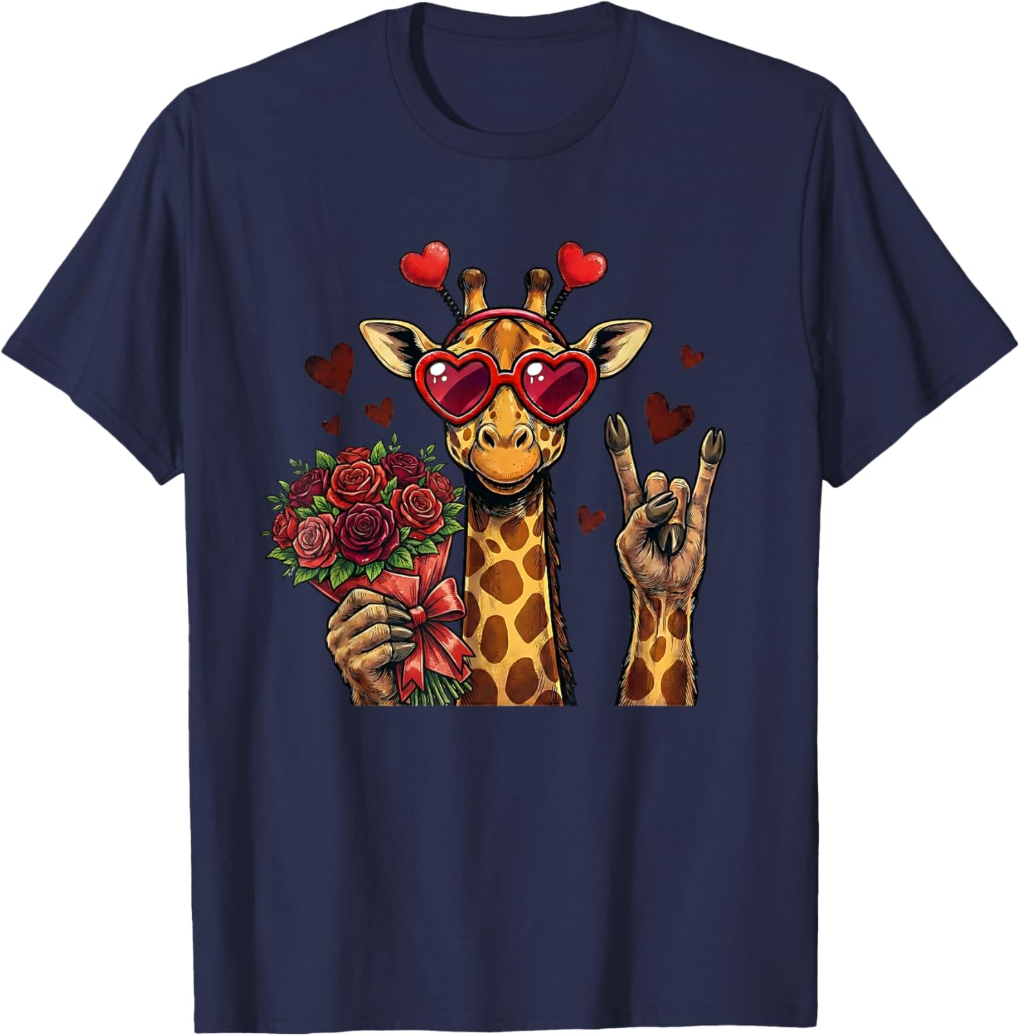 Funny Giraffe Love Design Valentine Heart Glasses T-Shirt - T-Shirt | Navy
