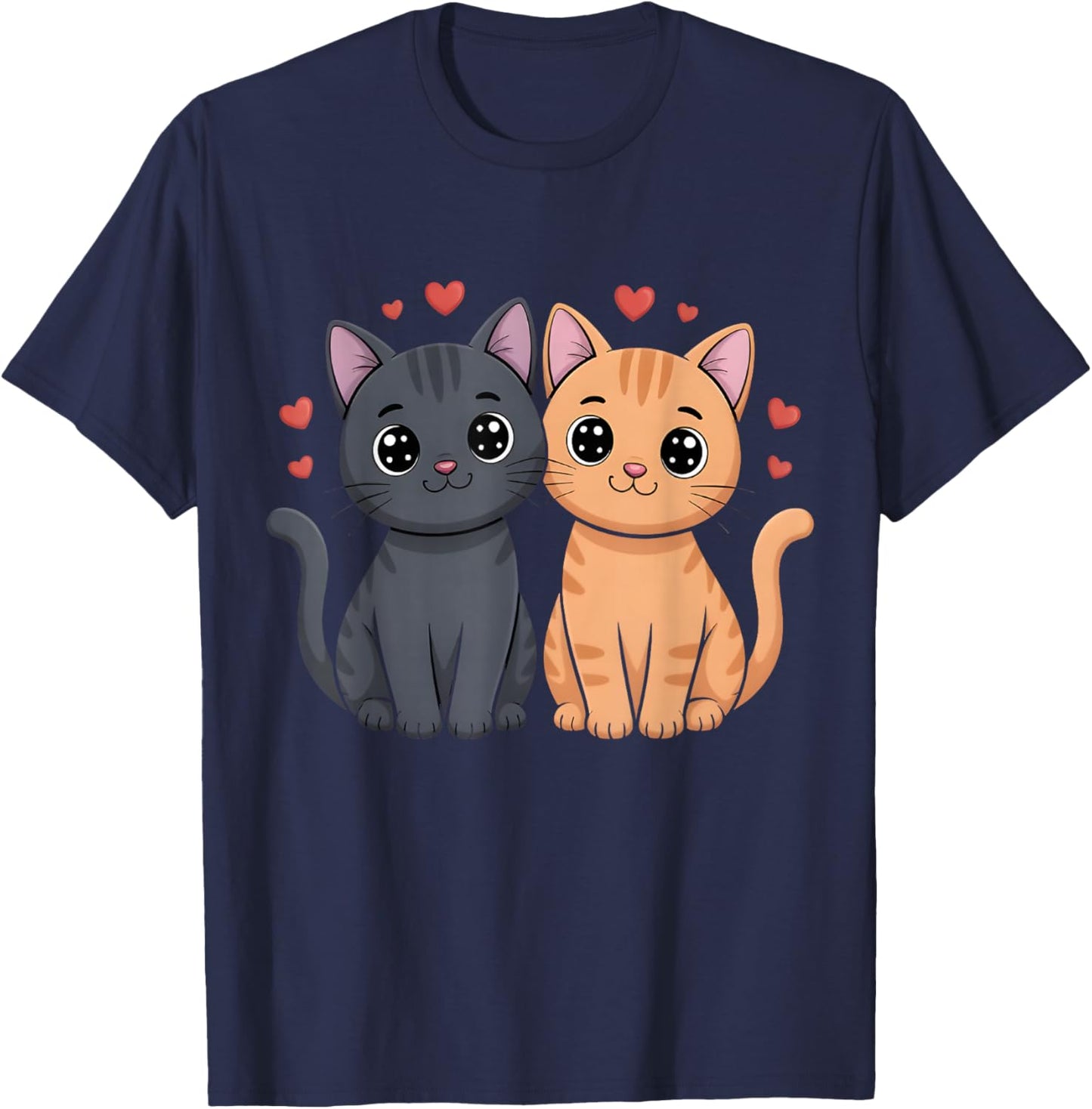 Black and Orange Cat Valentine Ginger Cat Valentine's Day T-Shirt - T-Shirt | Navy