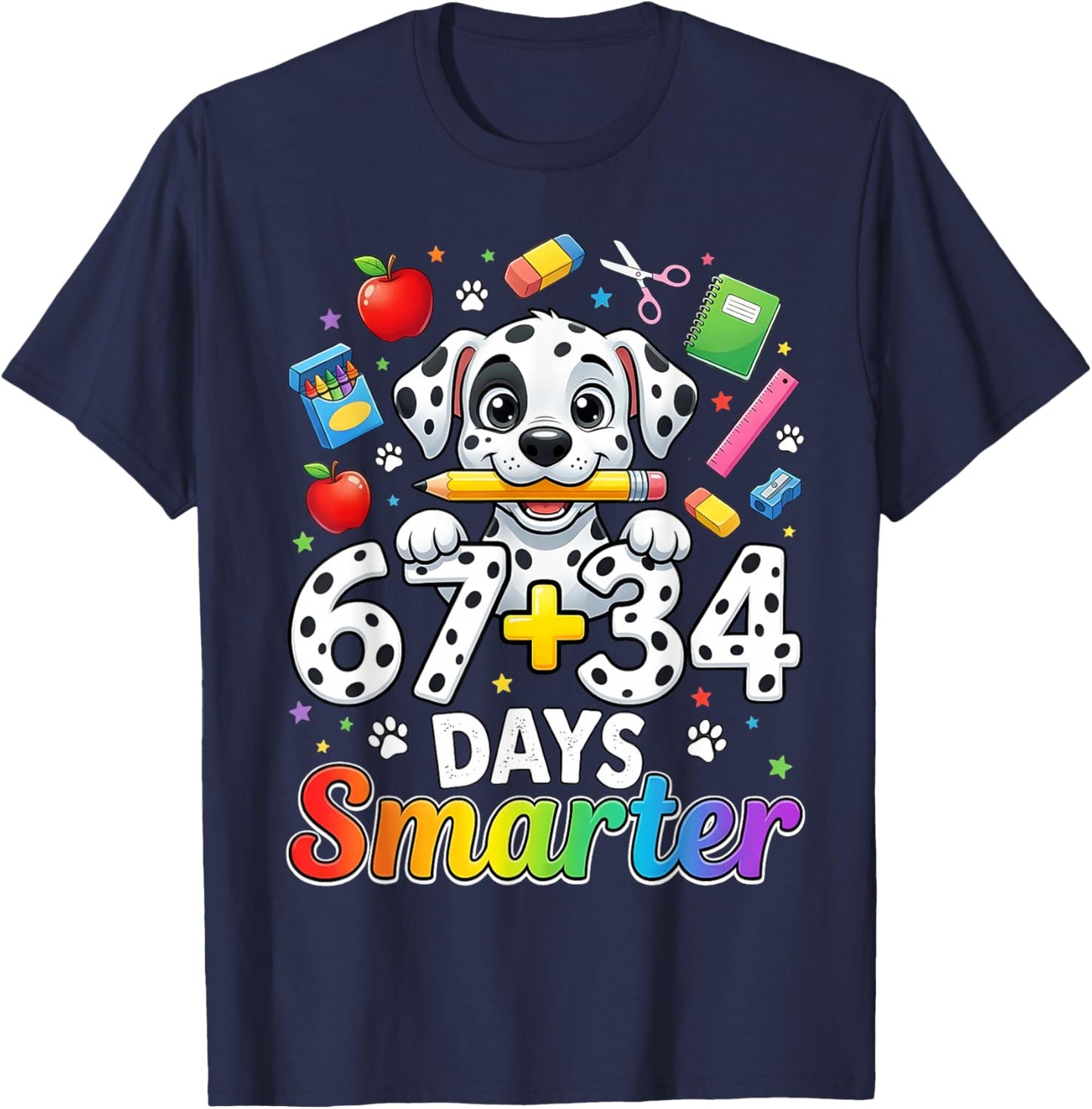 67 34 Days Smarter Dog 101 Day of School Girl Teacher Kid T-Shirt - T-Shirt | Navy