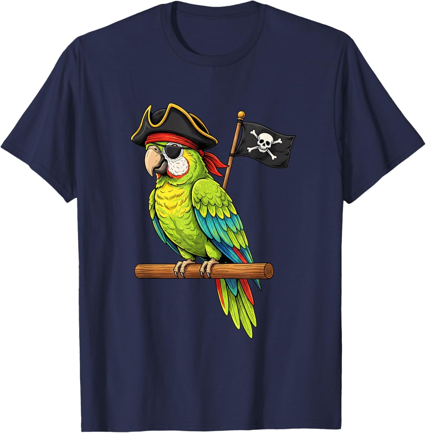 Bird Pirate Parrot Cartoon Swashbuckling Parrot T-Shirt - T-Shirt | Navy