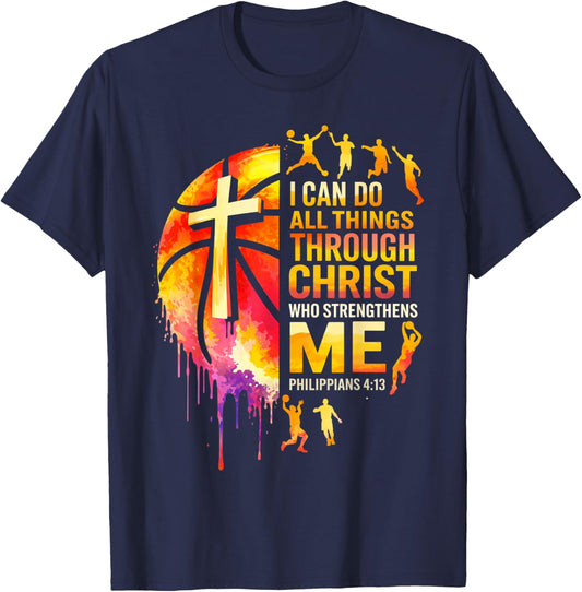 Christian Basketball Men Boys Player Team Religious Graphic T-Shirt - T-Shirt | Navy