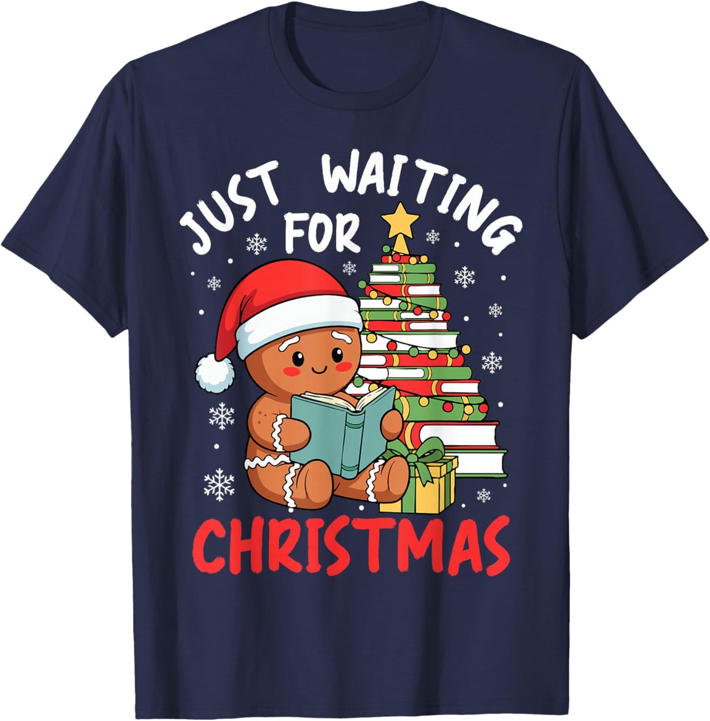 Just Waiting for Christmas Gingerbread Book Reading T-Shirt - T-Shirt | Navy