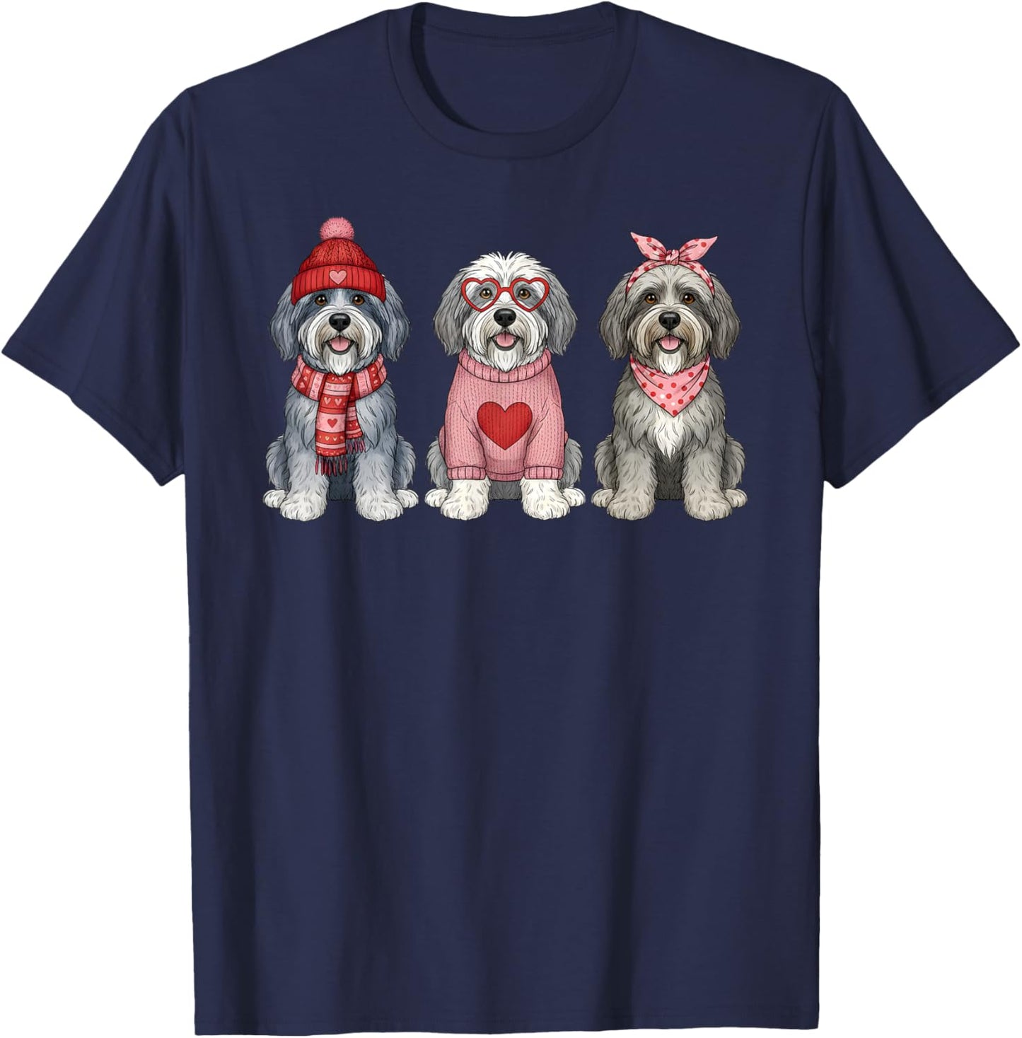 Cute Old English Sheepdog Valentine Dog T-Shirt - T-Shirt | Navy