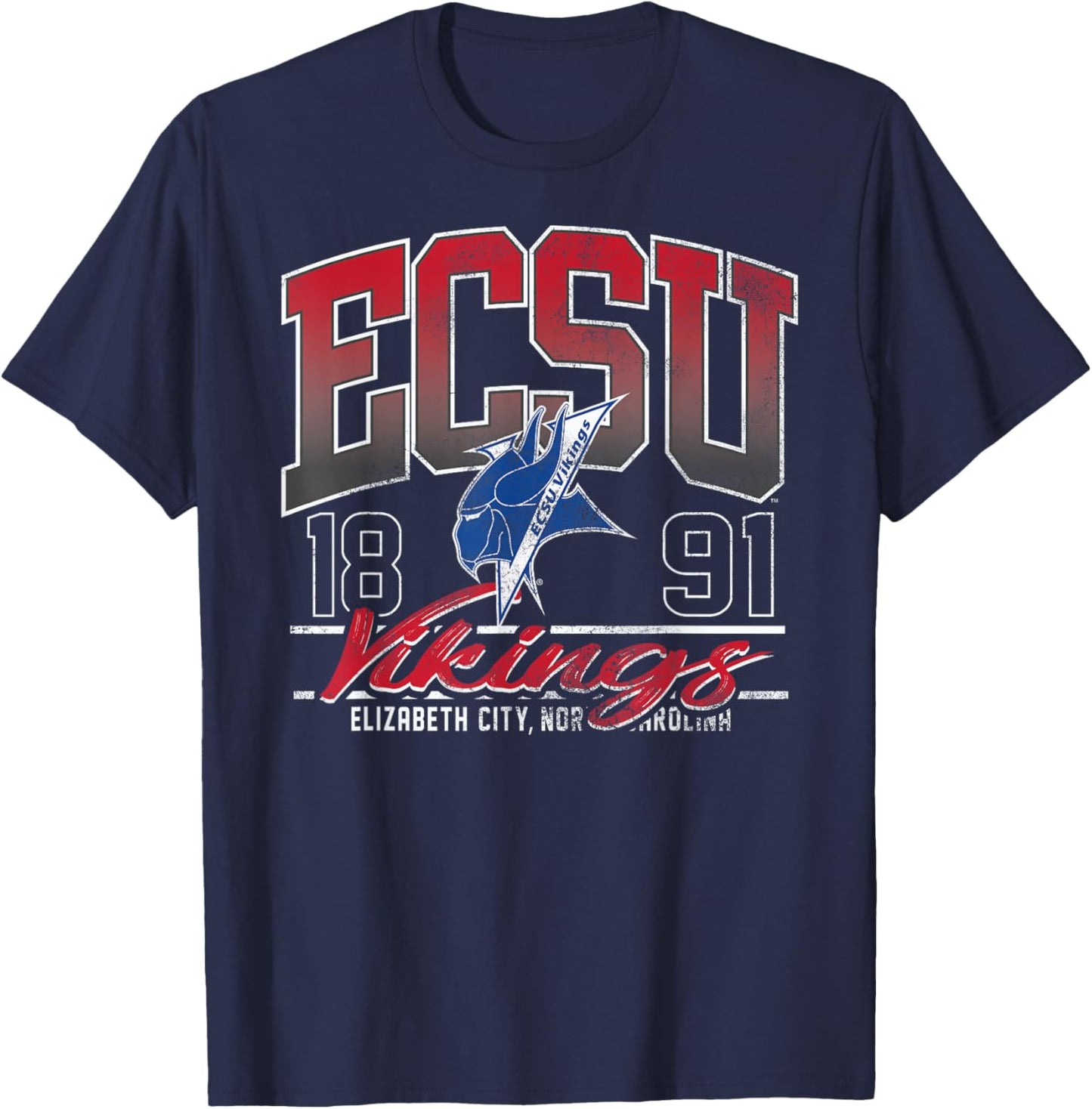 Elizabeth City State Vikings Vintage Kicking It Dark Heather T-Shirt - T-Shirt | Navy
