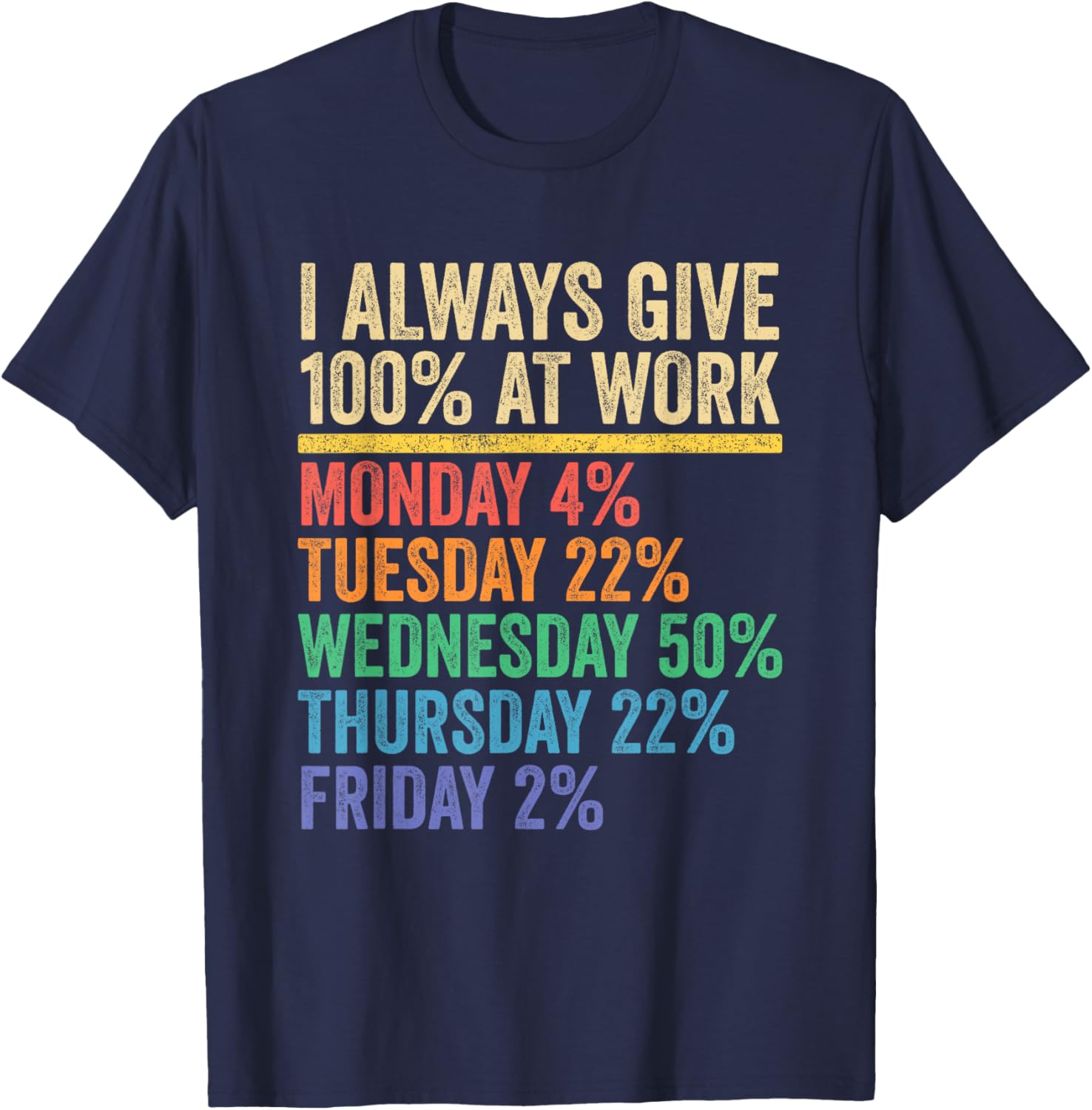 I Always Give 100 Percent at Work Funny Work Humor T-Shirt - T-Shirt | Navy