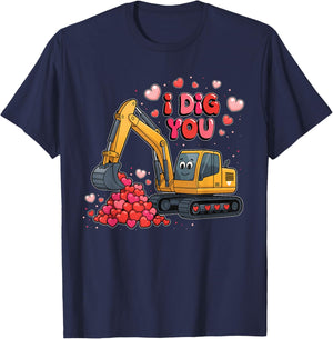Valentine I Dig You Excavator Love Boy Men Kids Toddler T-Shirt - T-Shirt | Navy