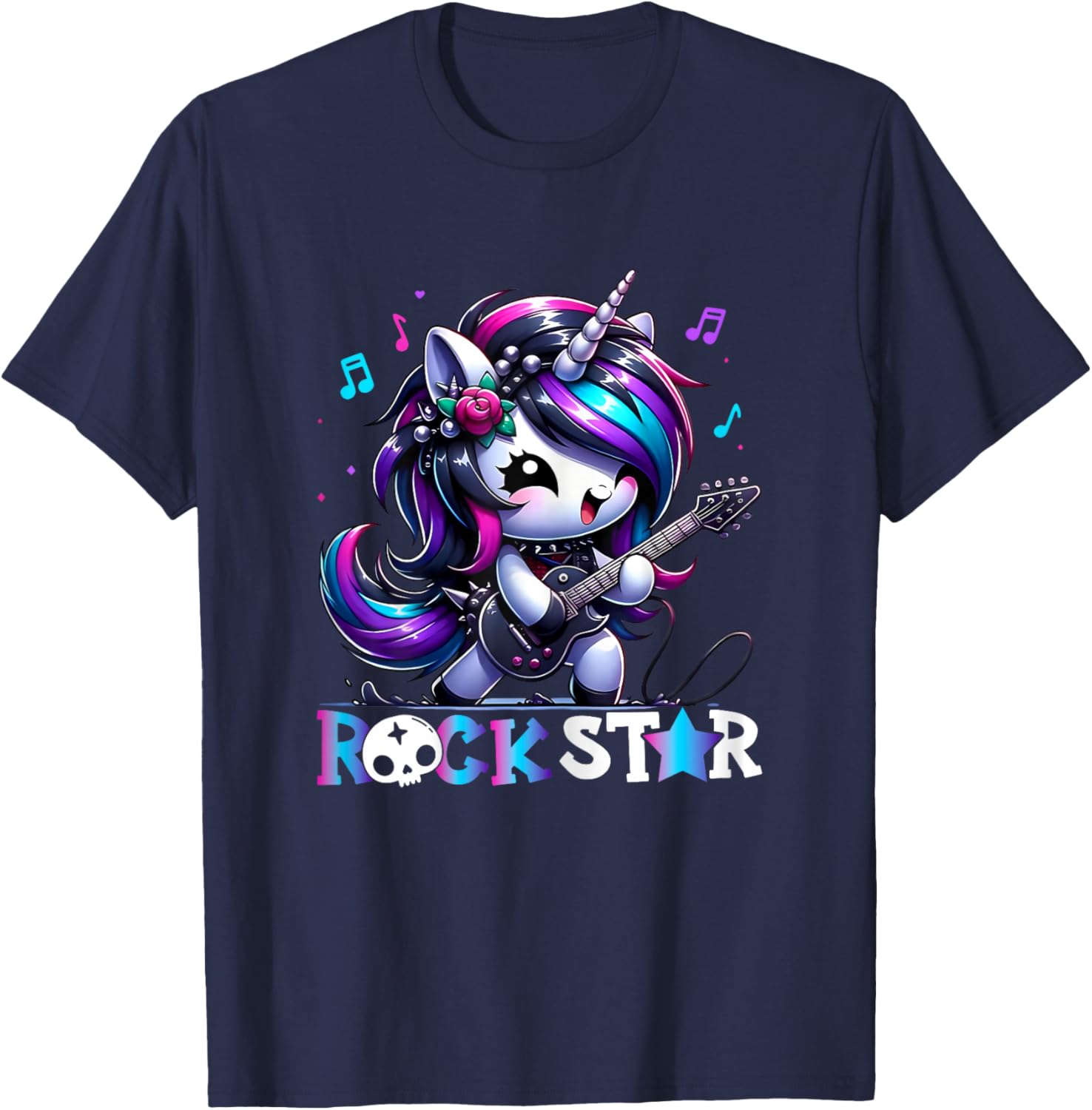 Cute Unicorn Rock Star Goth Emo Guitar Rockin' Music Singer T-Shirt - T-Shirt | Navy