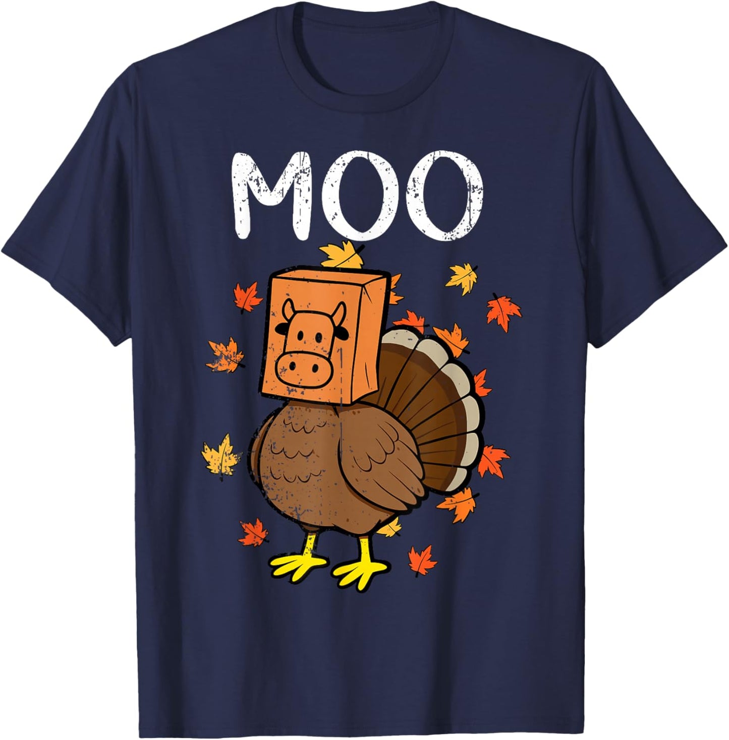 Thanksgiving Turkey Moo Cow Head Funny Fall Men Women Kids T-Shirt - T-Shirt | Navy