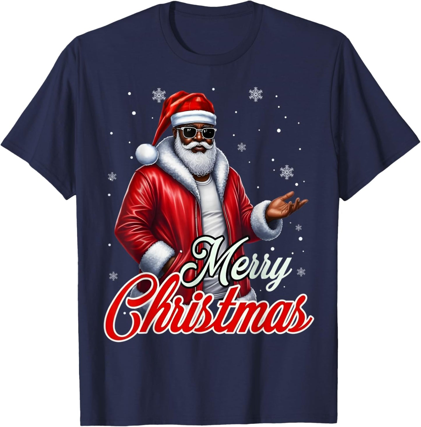 African American Santa Christmas Cool Black X-Mas Men Boy T-Shirt - T-Shirt | Navy