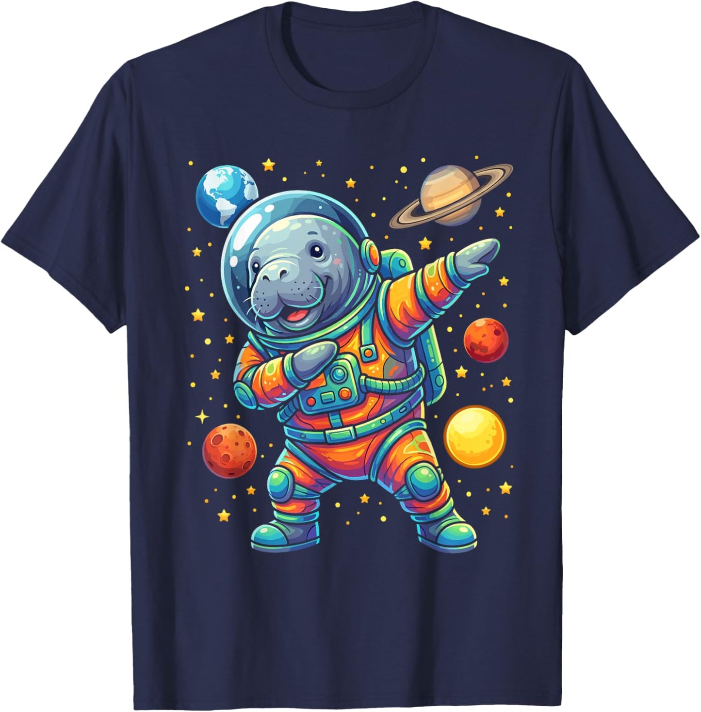 Manatee Astronaut Dabbing Funny Space Animal for Kids T-Shirt - T-Shirt | Navy