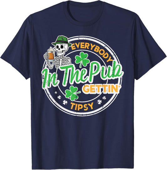 St Patricks Day Everybody in Pub Skeleton Saint Pattys Men T-Shirt - T-Shirt | Navy