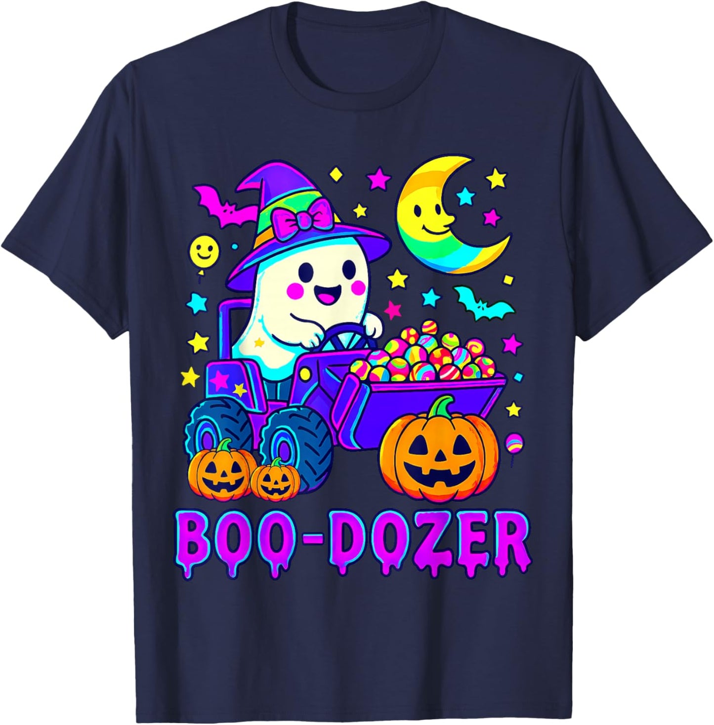 Boo Dozer Ghost Bulldozer Halloween Construction Trucks T-Shirt - T-Shirt | Navy