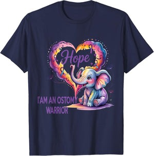 Ostomy Warrior Hope Elephant Awareness Ribbon Purple T-Shirt - T-Shirt | Navy