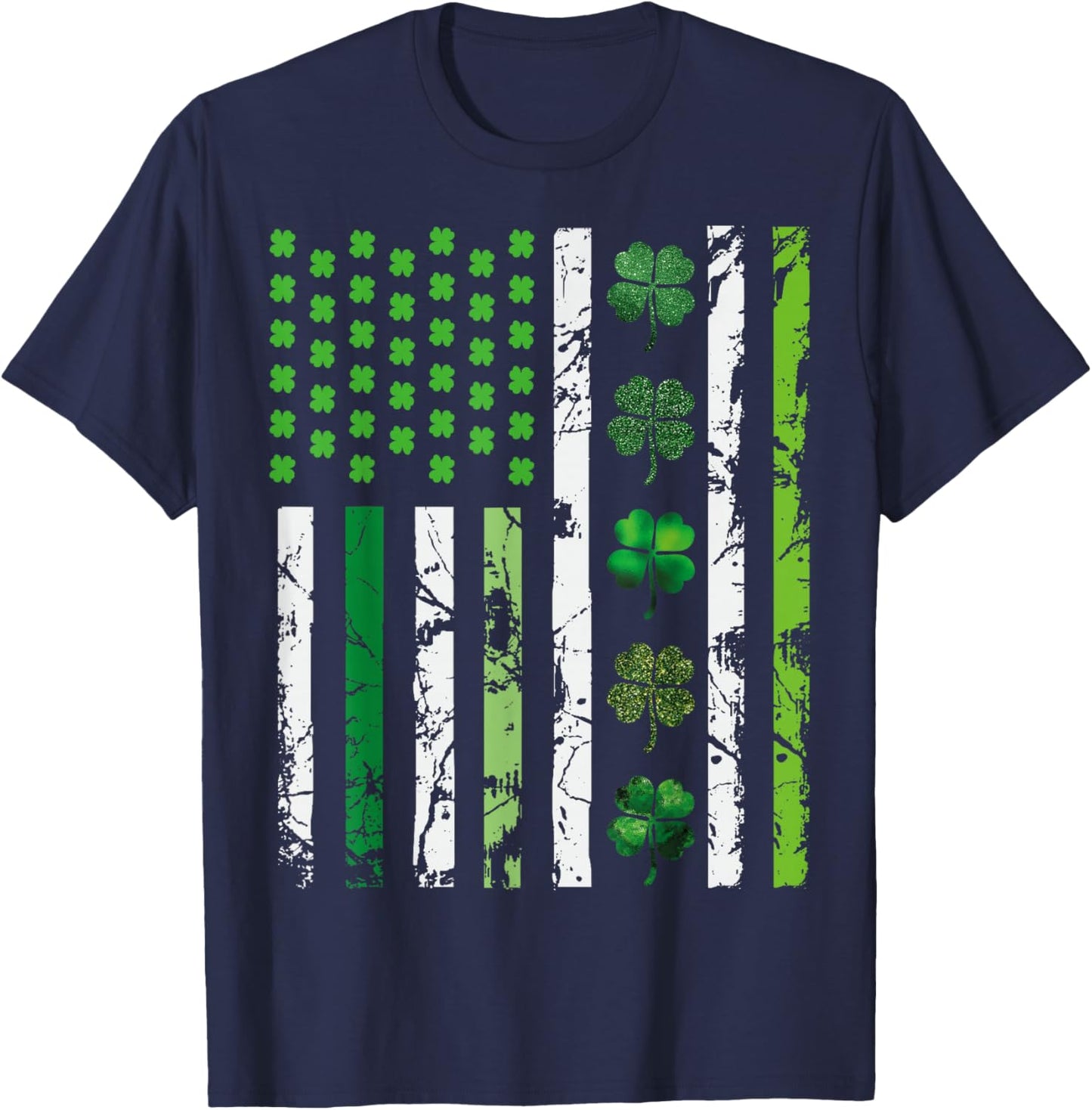 US American Flag Shamrocks St Patricks Day Vintage T-Shirt - T-Shirt | Navy