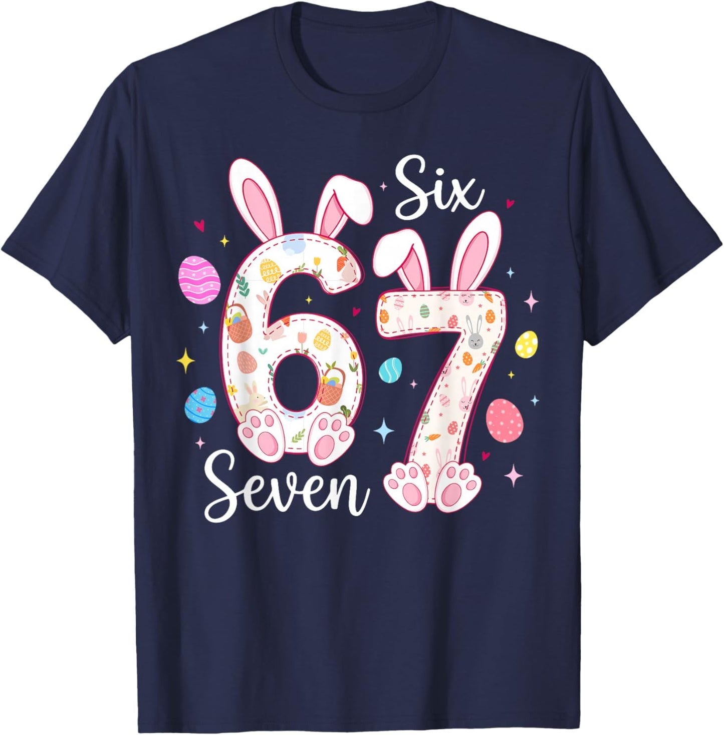 Six Seven 67 Bunny Rabbit for Kids Girls Boys Easter Day T-Shirt - T-Shirt | Navy