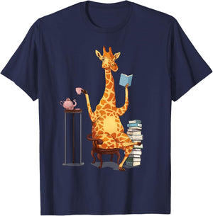 Kawaii Cute Giraffes, Books and Tea Women's T-Shirt - T-Shirt | Navy