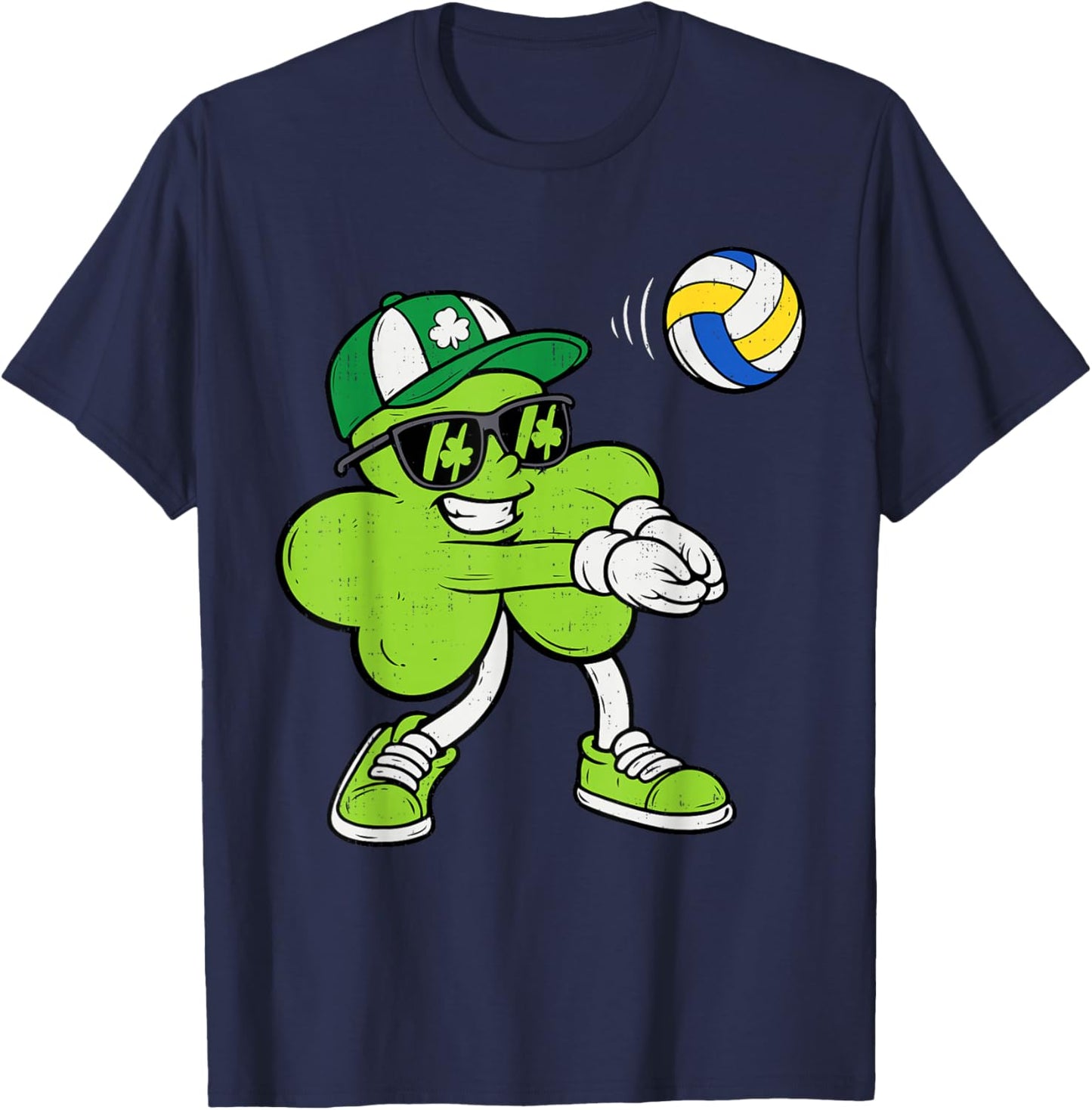 Volleyball Saint Patricks Day Boys Kids Sport Green Shamrock T-Shirt - T-Shirt | Navy