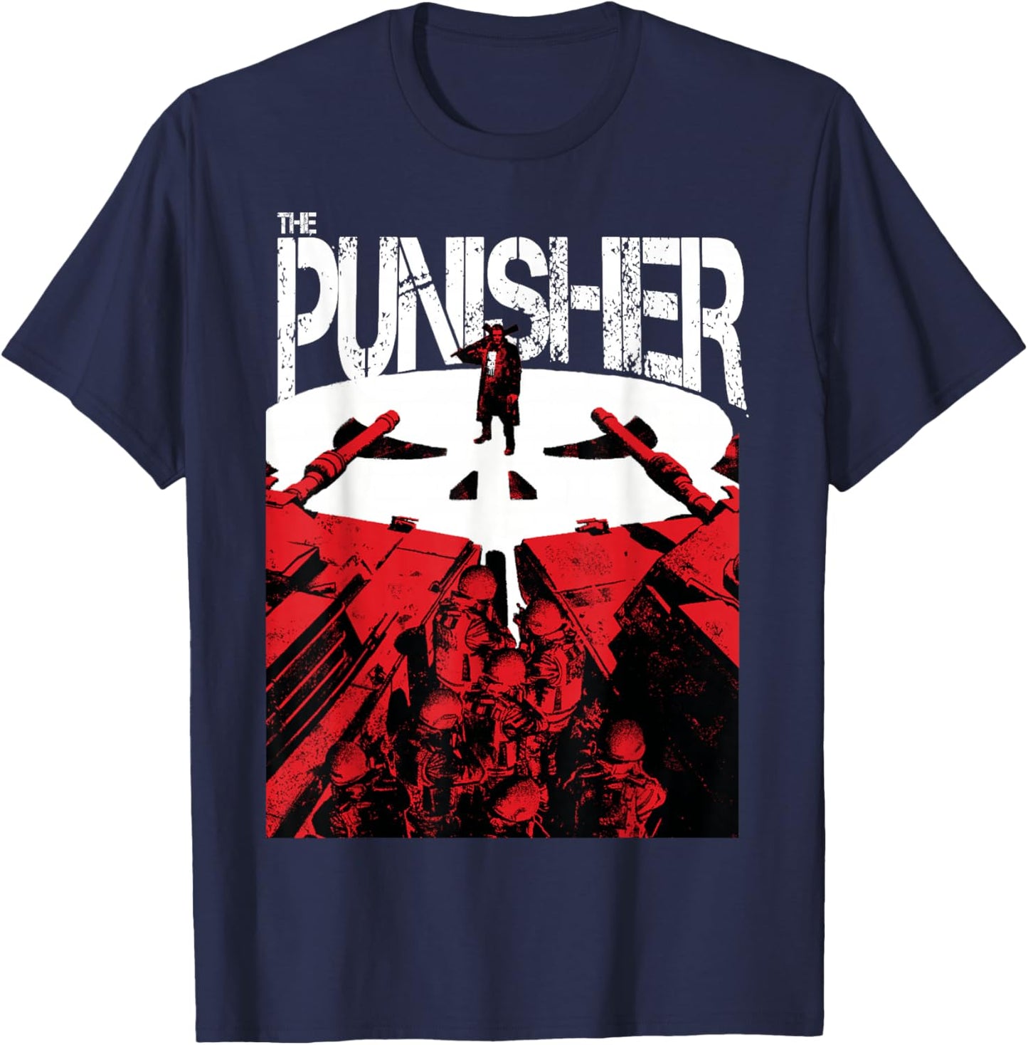 Marvel Comics The Punisher Frank Action Distressed Poster T-Shirt - T-Shirt | Navy