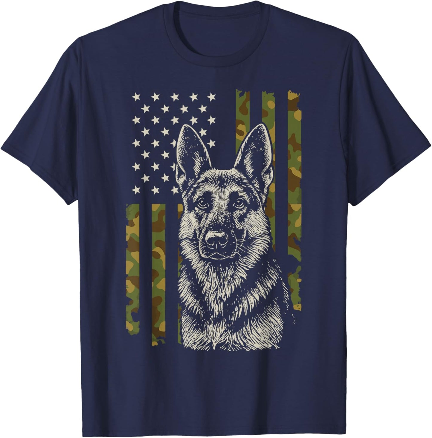 German Shepherd US Flag T-Shirt - T-Shirt | Navy
