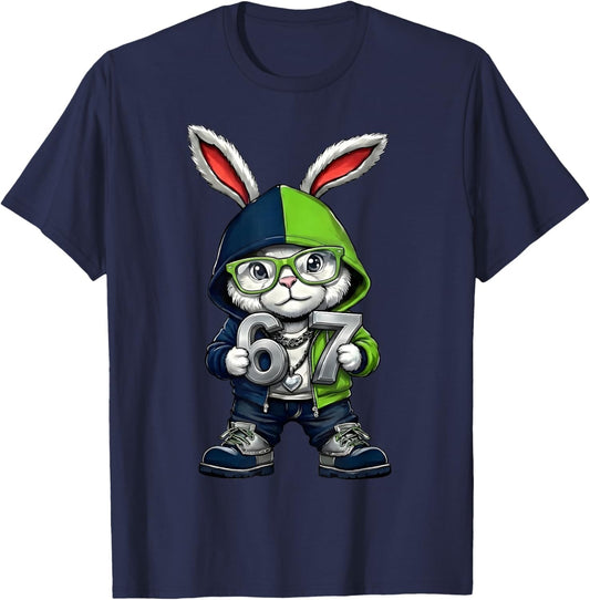 67 Bunny Ears Six Seven Easter Bunny Meme Men Boys Kids T-Shirt - T-Shirt | Navy