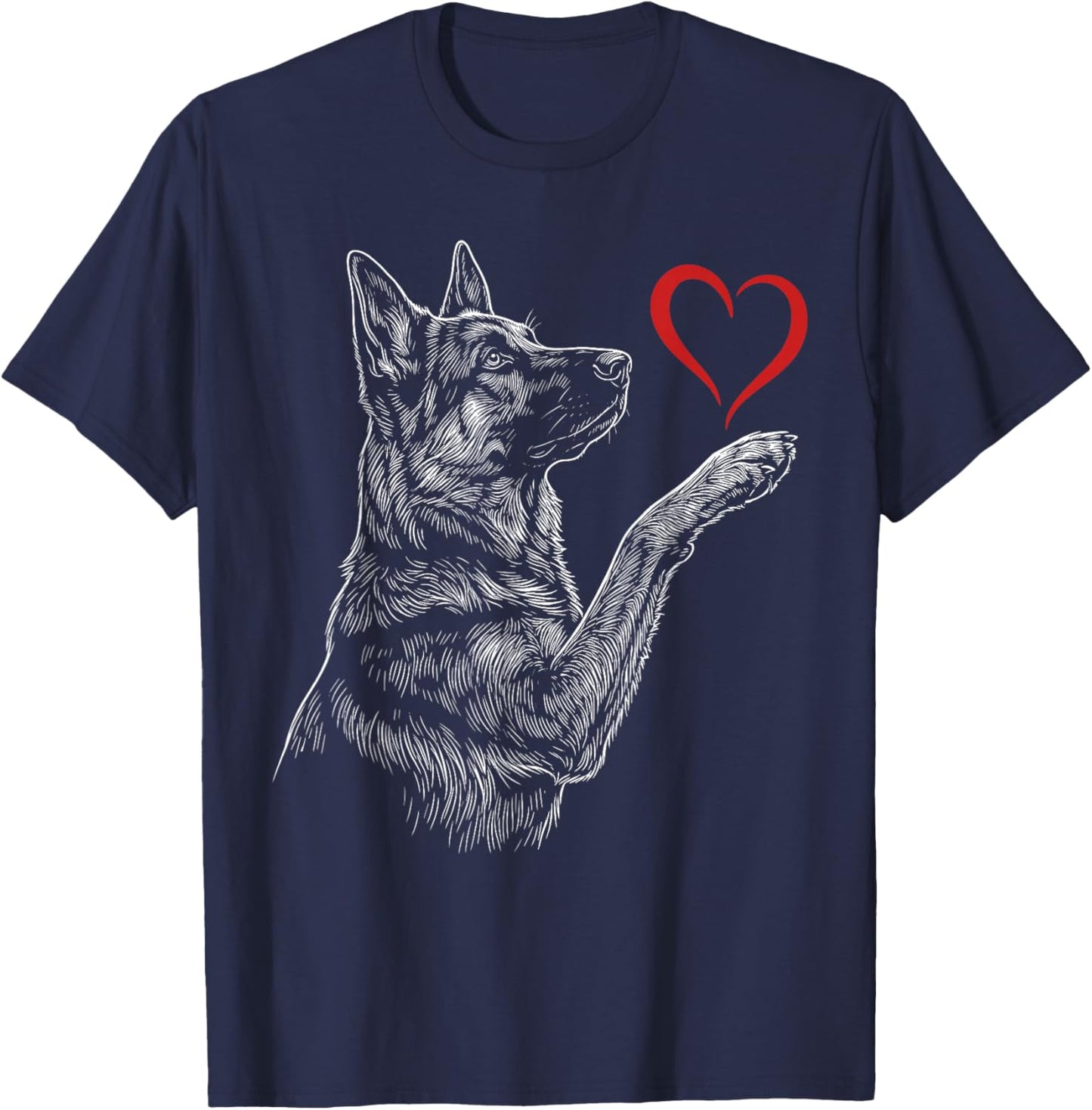 German Shepherd Lover Dog Art Holding Heart Valentines T-Shirt - T-Shirt | Navy