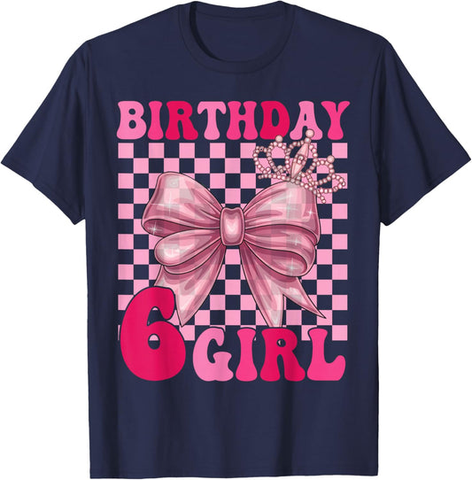 Its My 6th Birthday Girl Coquette Bow 6 Year Old Party Girl T-Shirt - T-Shirt | Navy