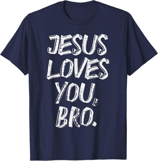Jesus Loves Bro Religious God Jesus Christian Kids Men T-Shirt - T-Shirt | Navy