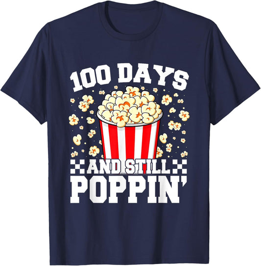 100 Days and Still Poppin Popcorn 100th Day of School Kids T-Shirt - T-Shirt | Navy