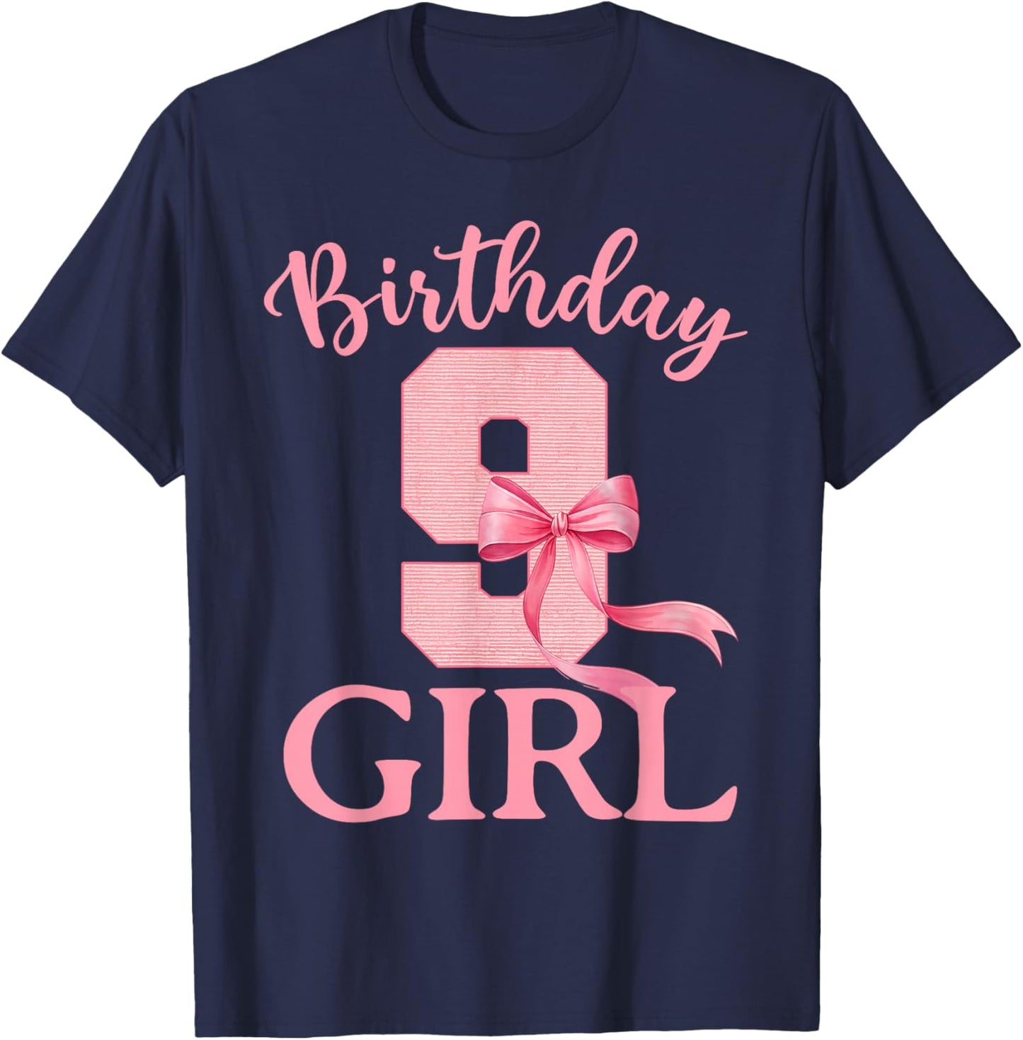 9th Birthday Girl Coquette Bow Themed 9 Year Old Girls Kids T-Shirt - T-Shirt | Navy
