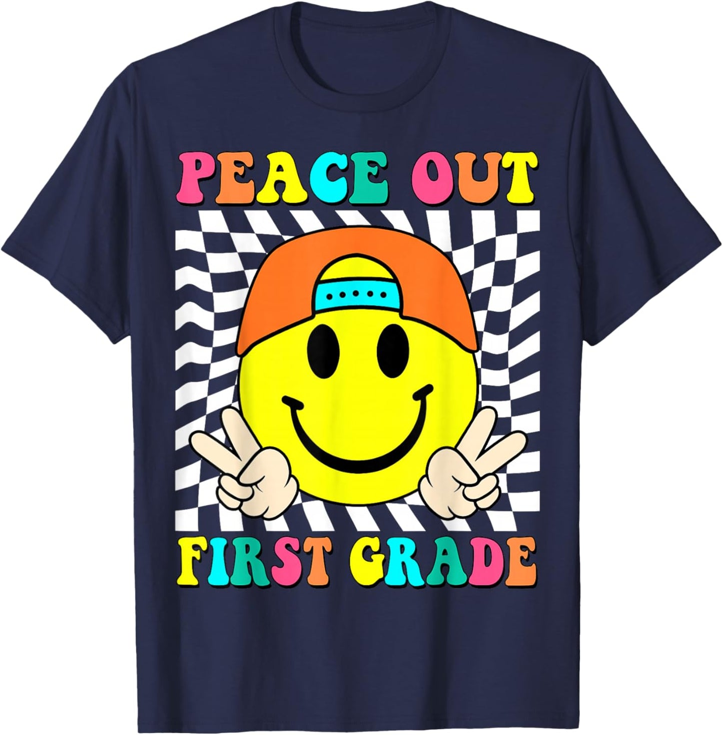 Last Day of School Peace Out 1st Grade Kids Boy Graduation T-Shirt - T-Shirt | Navy