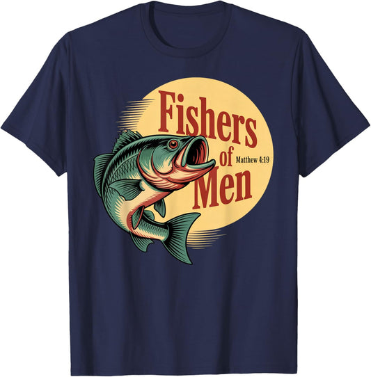 Christian Angler Fishers of Men Matthew 4 19 Verse T-Shirt - T-Shirt | Navy