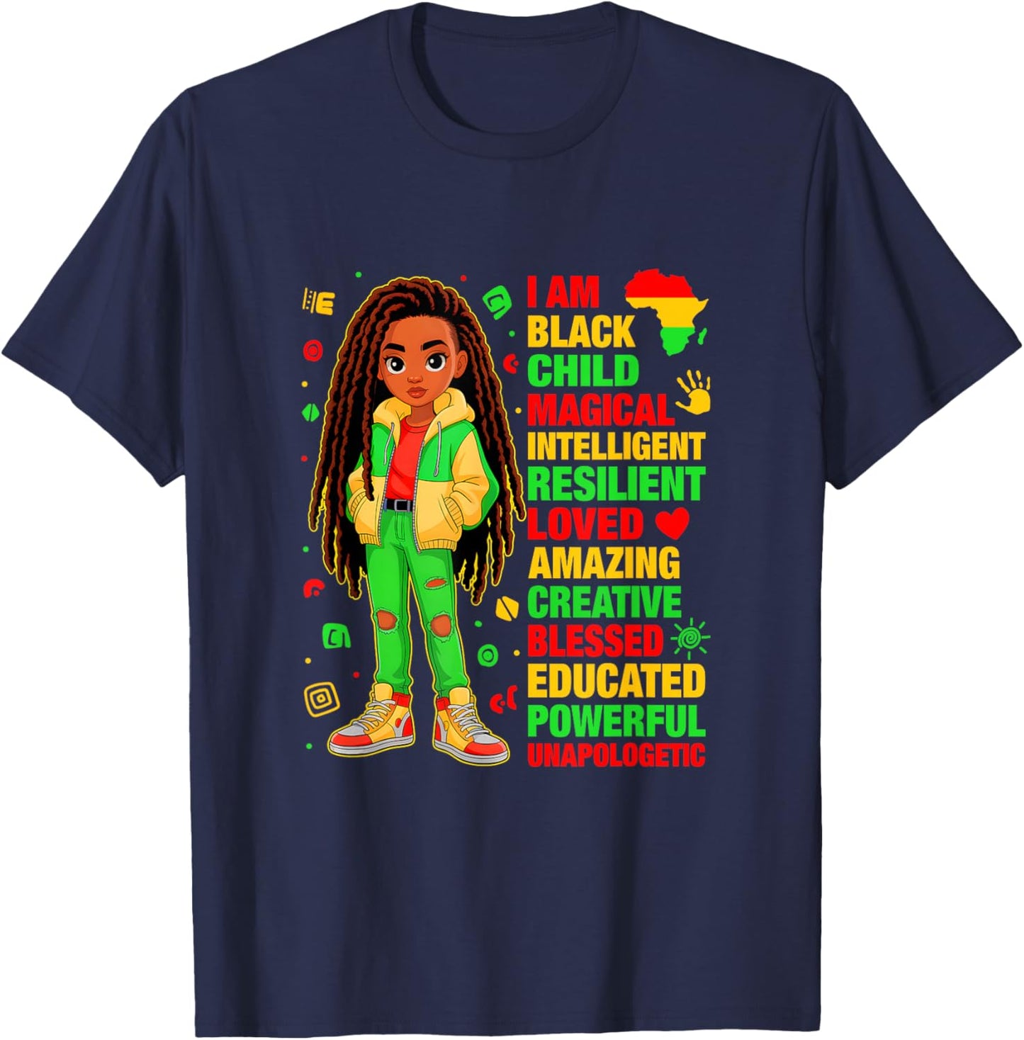 I Am Black Child History Month African American Kids Girls T-Shirt - T-Shirt | Navy