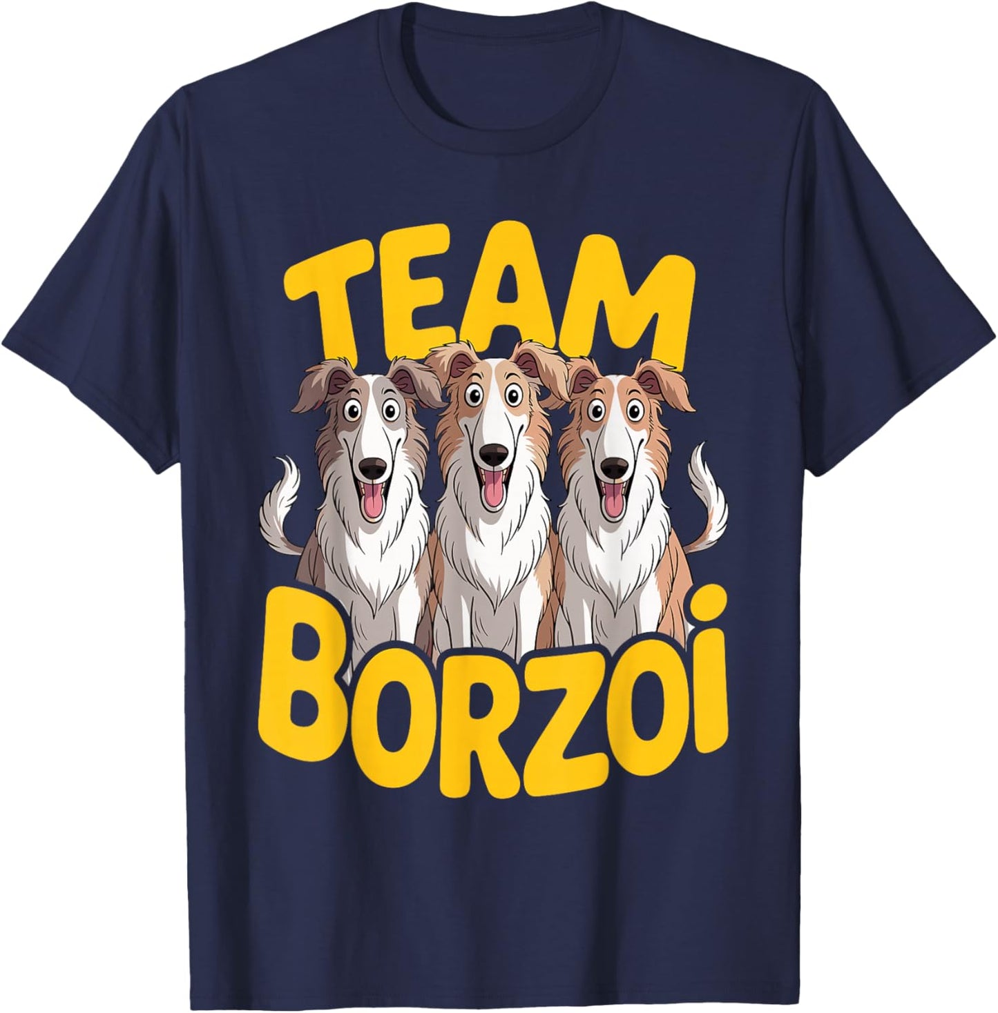 Cute Cartoon Russian Wolfhound Pet Dog Breed Team Borzoi T-Shirt - T-Shirt | Navy