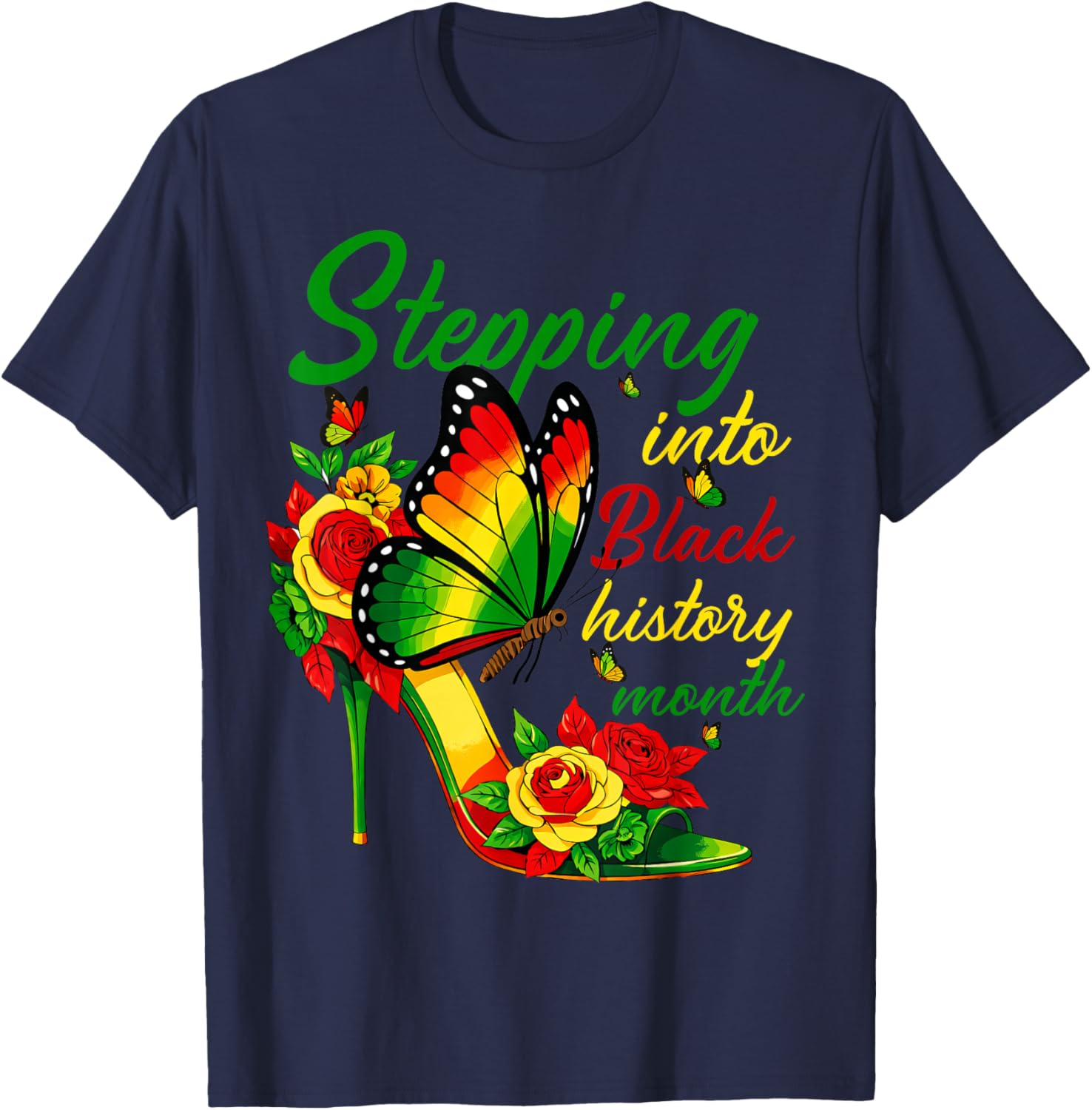 Stepping Into Black History Month Afro American Girls T-Shirt - T-Shirt | Navy