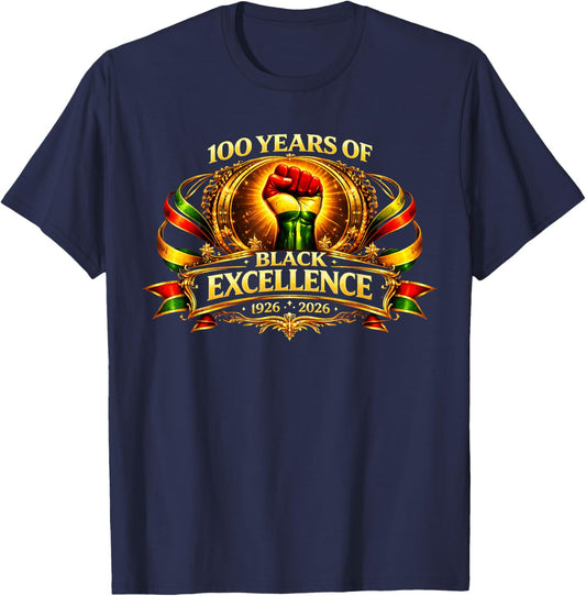 100 Years of Black Excellence, Black History 1926–2026 T-Shirt - T-Shirt | Navy