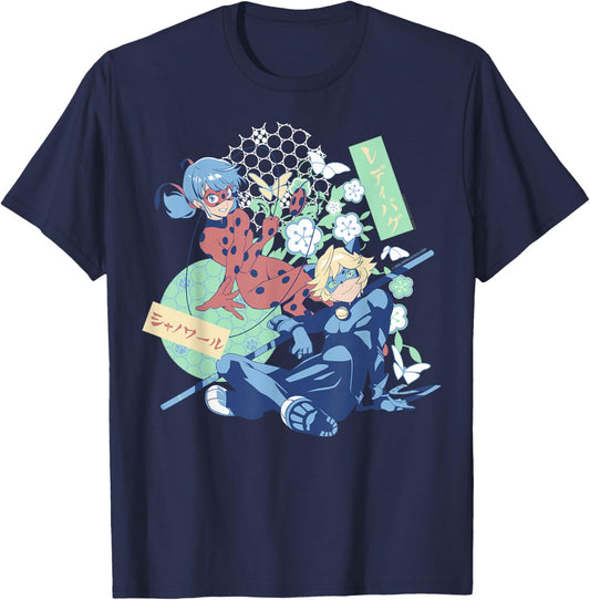 Miraculous: Tales of Ladybug & Cat Noir Retro Japanese Art T-Shirt - T-Shirt | Navy