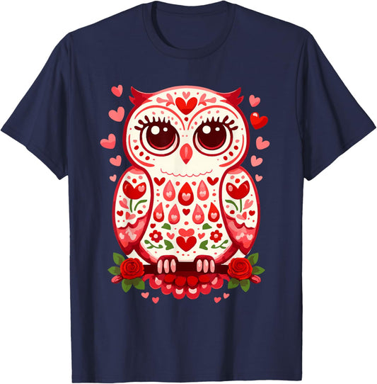 Heart Valentine Owl – Scandinavian Style Folklore T-Shirt - T-Shirt | Navy