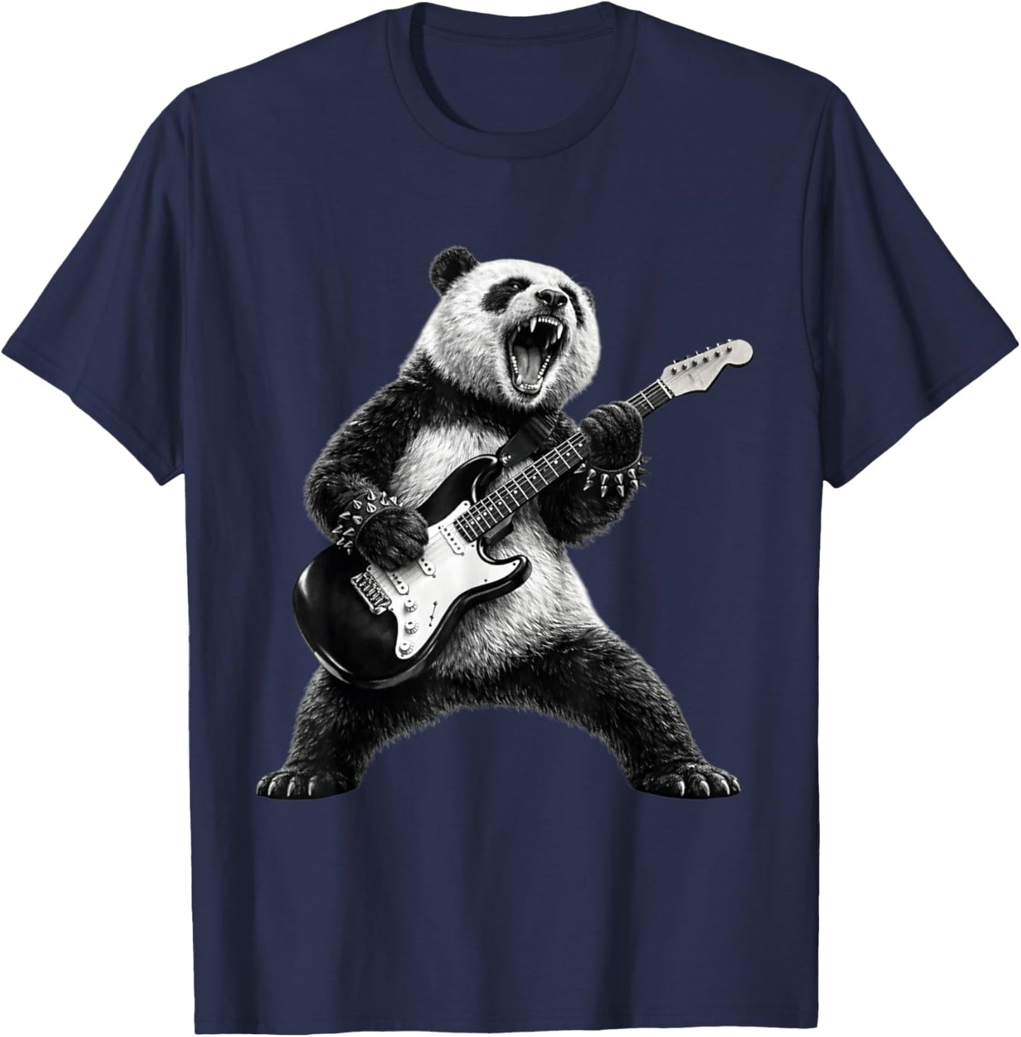 Panda Playing Guitar Rock Star Rock and Roll Men Women Kids T-Shirt - T-Shirt | Navy