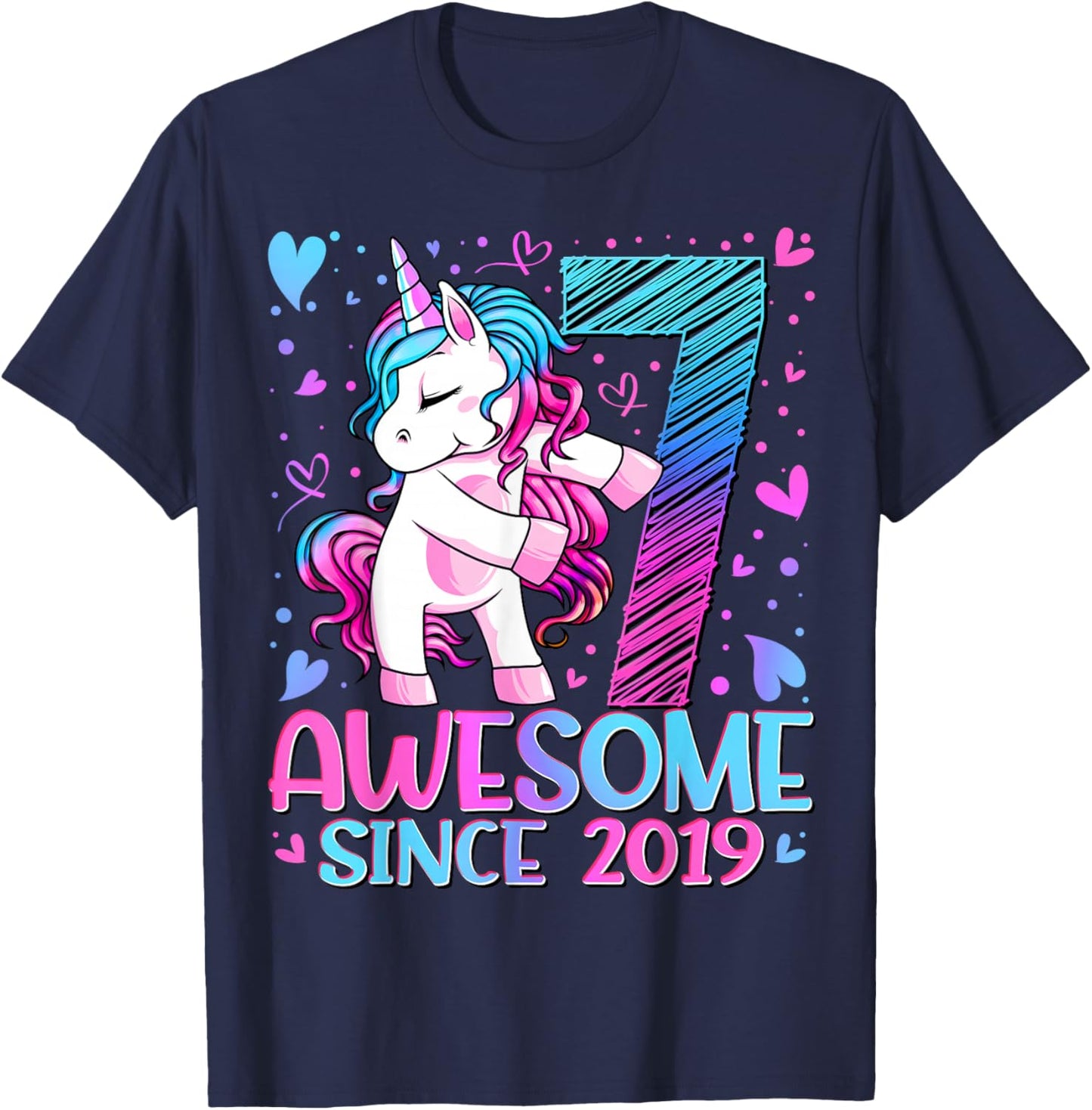 7th Birthday Shirt Girl 7 Year Old Gifts 7 Birthday Girl T-Shirt - T-Shirt | Navy