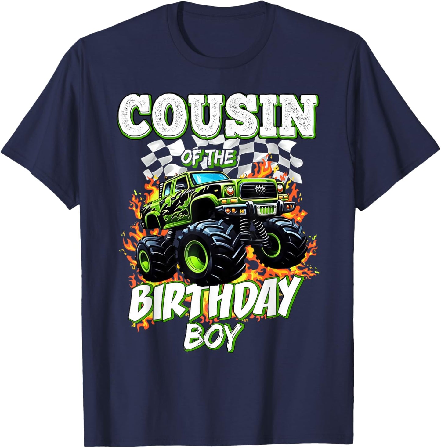 Cousin of The Birthday Boy Monster Truck Birthday Kids T-Shirt - T-Shirt | Navy