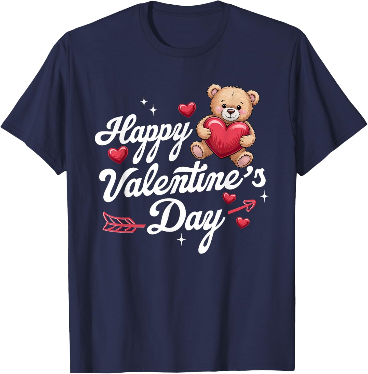 Happy Valentine's Day Teddy-Bear Heart Love Women Girls Kids T-Shirt - T-Shirt | Navy