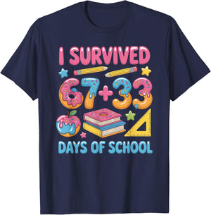 I Survived 100 Days of 67 100th Day of School Teachers Kids T-Shirt - T-Shirt | Navy