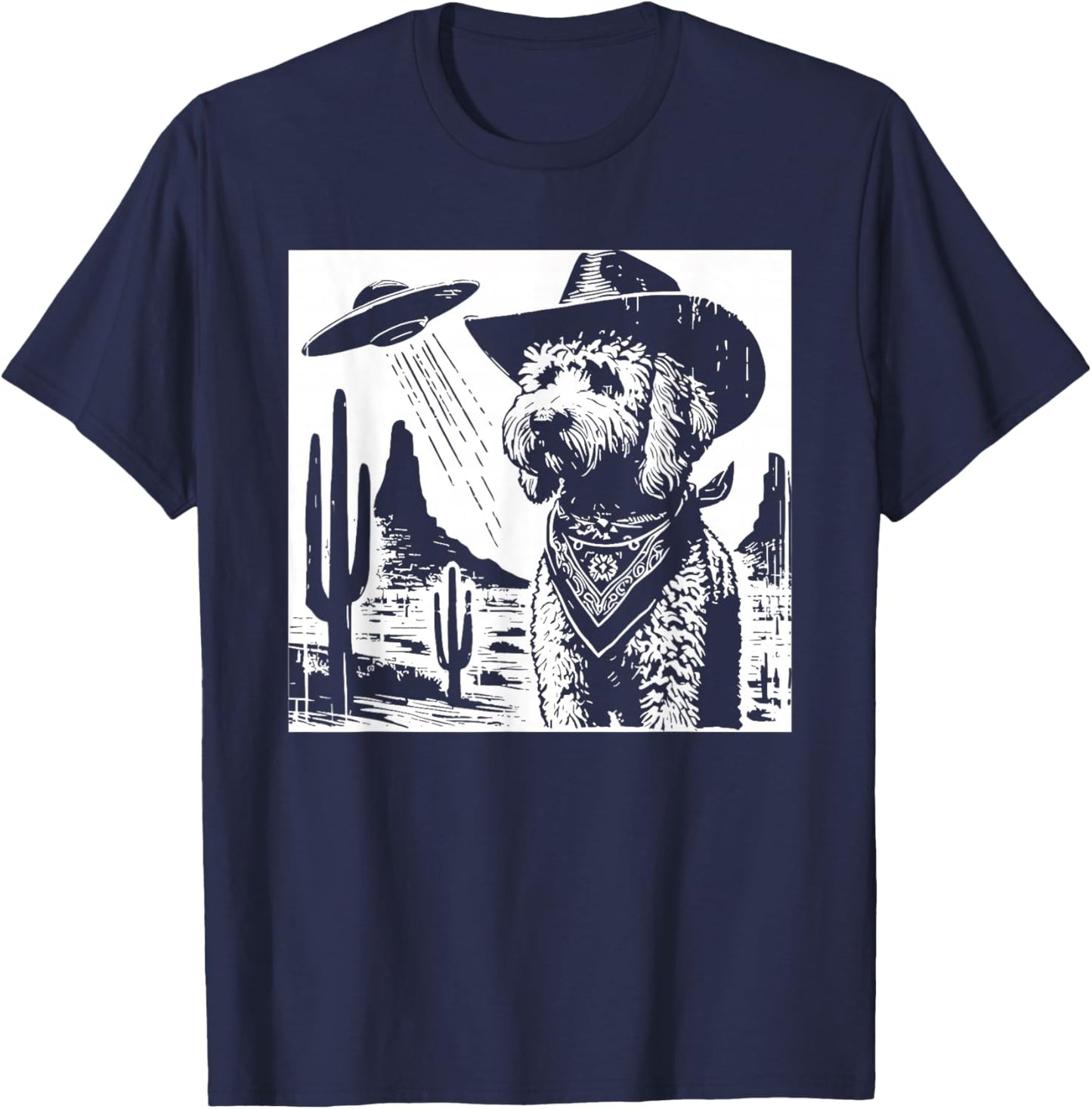 Vintage Goldendoodle UFO T-Shirt - T-Shirt | Navy